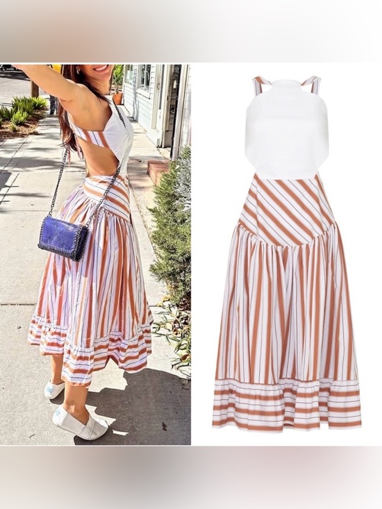 Rosie Assoulin Dresses & Skirts - Rosie Assoulin backless cutout midi dress white bodice striped skirt women’s 8